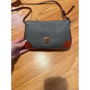 Dooney Bourke Pebble Grain Leather Crossbody Bag Gray Cognac Trim Small